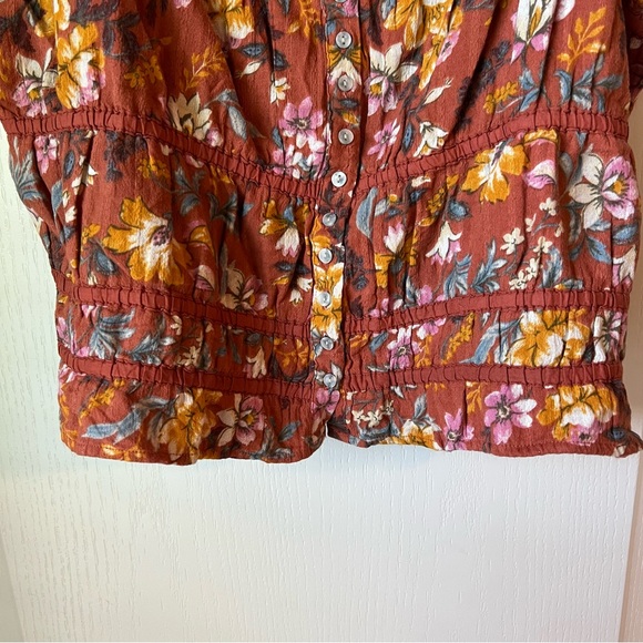 American Eagle‎ Floral Smocked Button Front Tank Top XXL Boho - Picture 3 of 5